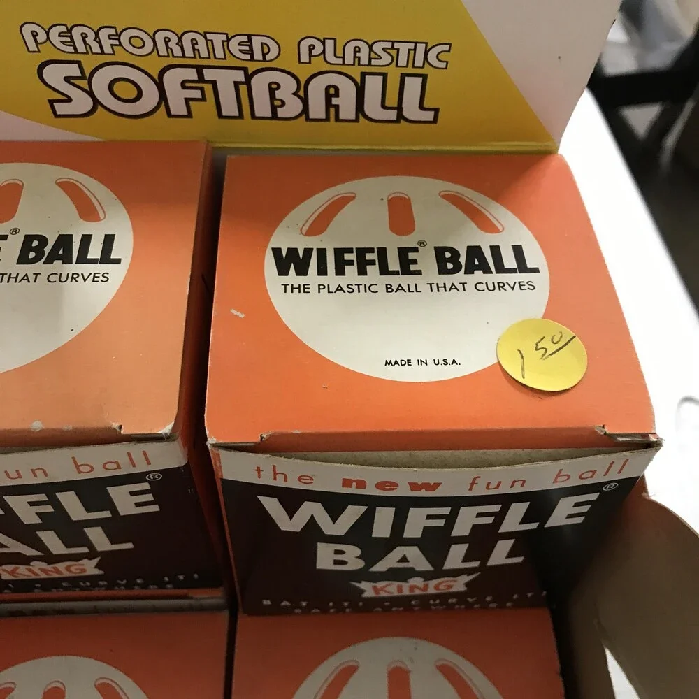 Lot Of 9 Vintage Wiffle Softball King Size Plastic Perforated Ball with Display